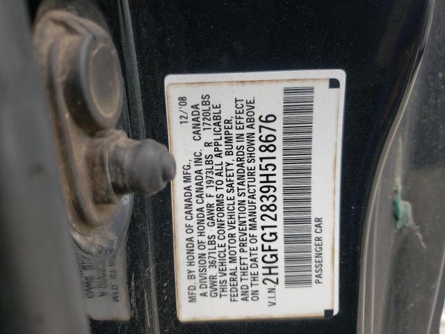 2HGFG12839H518676 Honda Civic Ex 2009. Фото: 9