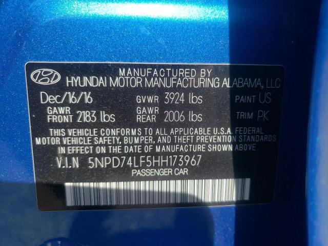 5NPD74LF5HH173967 Hyundai Elantra Se 2017. Фото: 9