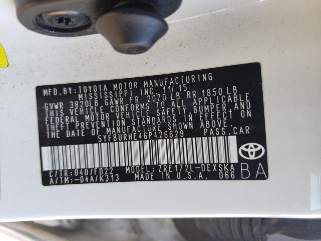 2016 TOYOTA COROLLA L 5YFBURHE4GP426629