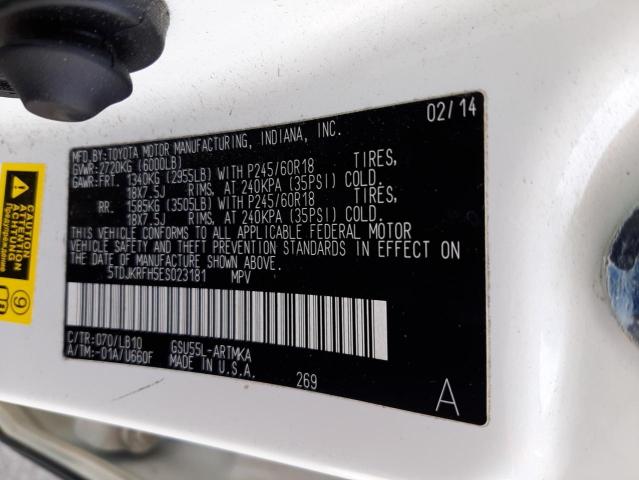 5TDJKRFH5ES023181 Toyota Highlander 2014. Фото: 9