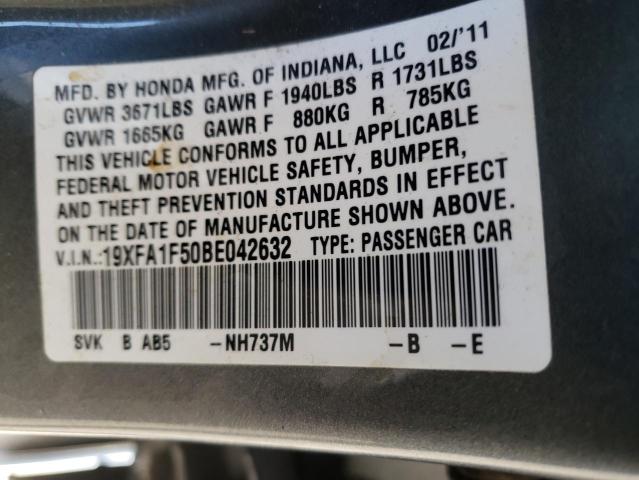 19XFA1F50BE042632 Honda Civic Lx 2011. Фото: 9
