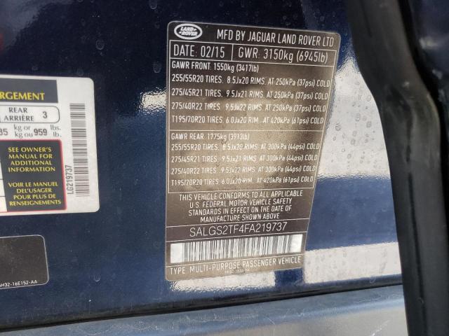 2015 LAND ROVER RANGE ROVE SALGS2TF4FA219737