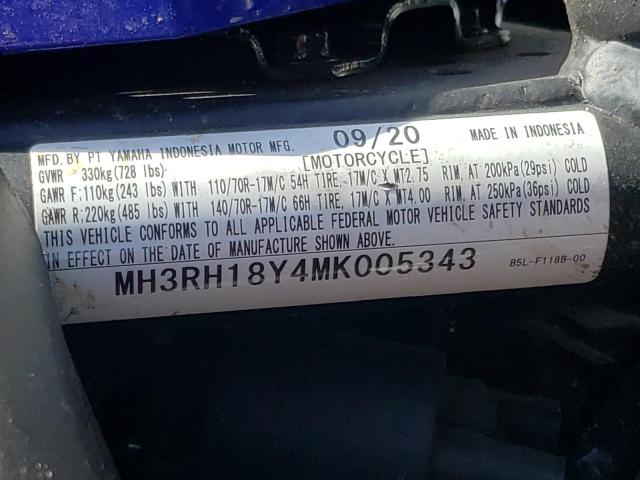 2021 YAMAHA YZFR3 A MH3RH18Y4MK005343