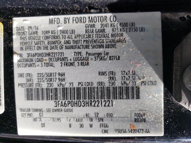 2017 FORD FUSION SE 3FA6P0HD3HR221221