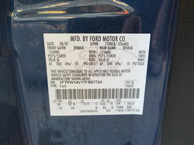 1FTPW14V17FB87720 Ford F150 Super 2007. Фото: 9