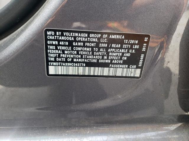 2017 VOLKSWAGEN PASSAT R-L 1VWDT7A33HC043779
