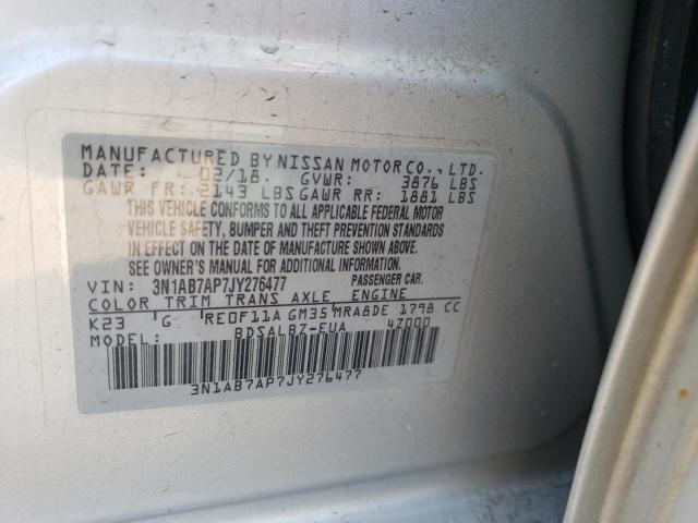 3N1AB7AP7JY276477 Nissan Sentra S 2018. Фото: 9