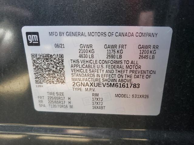 2GNAXUEV5M6161783 Chevrolet Equinox Lt 2021. Фото: 9