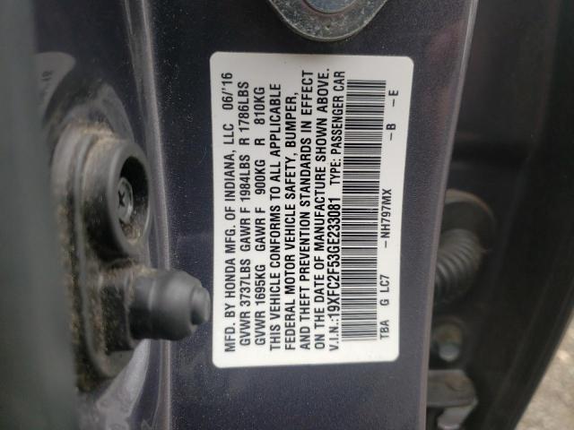 19XFC2F53GE233081 Honda Civic Lx 2016. Фото: 9