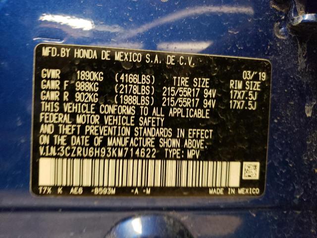 2019 HONDA HR-V TOURI 3CZRU6H93KM714622