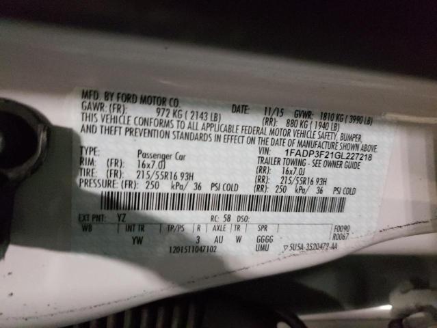 2016 FORD FOCUS SE 1FADP3F21GL227218