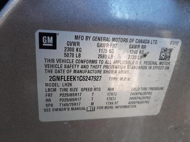 2GNFLEEK1C6247927 Chevrolet Equinox Lt 2012. Фото: 9