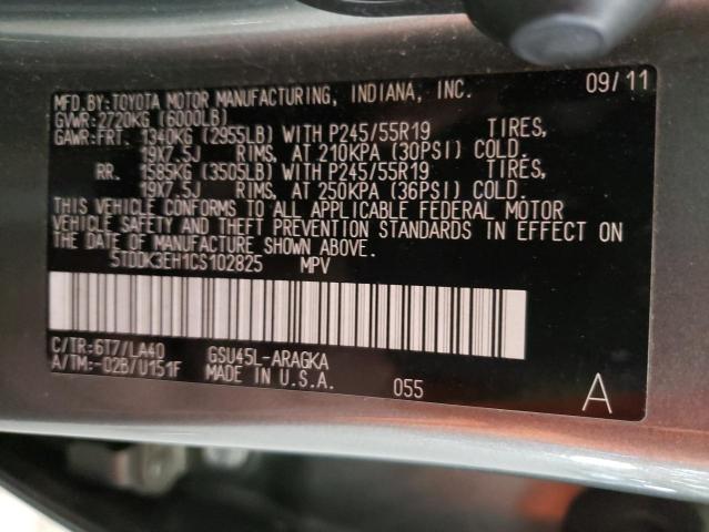 5TDDK3EH1CS102825 Toyota Highlander 2012. Фото: 9