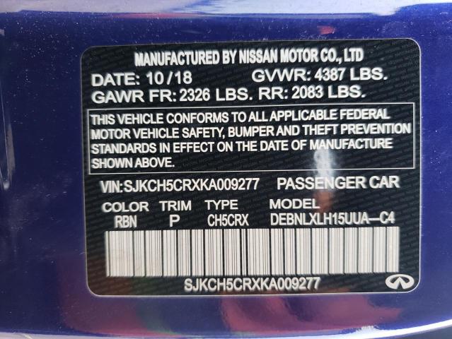 2019 INFINITI QX30 LUXE SJKCH5CRXKA009277