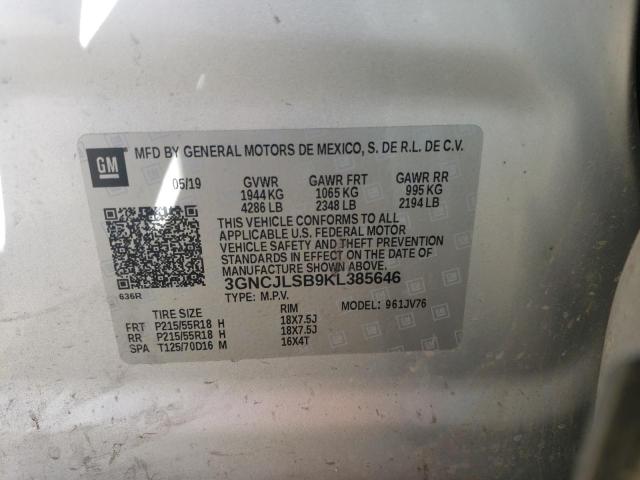 2019 CHEVROLET TRAX 1LT 3GNCJLSB9KL385646