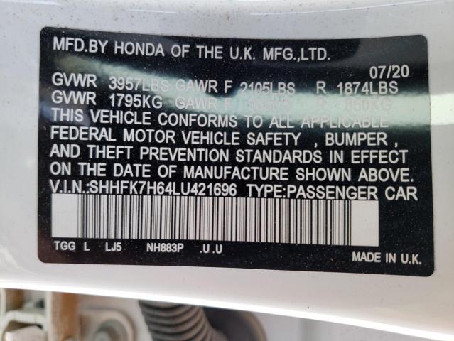 SHHFK7H64LU421696 Honda Civic Ex 2020. Фото: 9