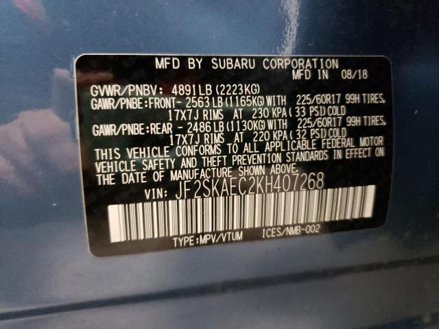 2019 SUBARU FORESTER JF2SKAEC2KH407268