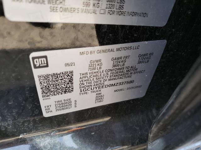 2021 CHEVROLET SILVERADO 1GCUYEED0MZ337580