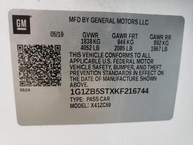 2019 CHEVROLET MALIBU LS 1G1ZB5STXKF216744