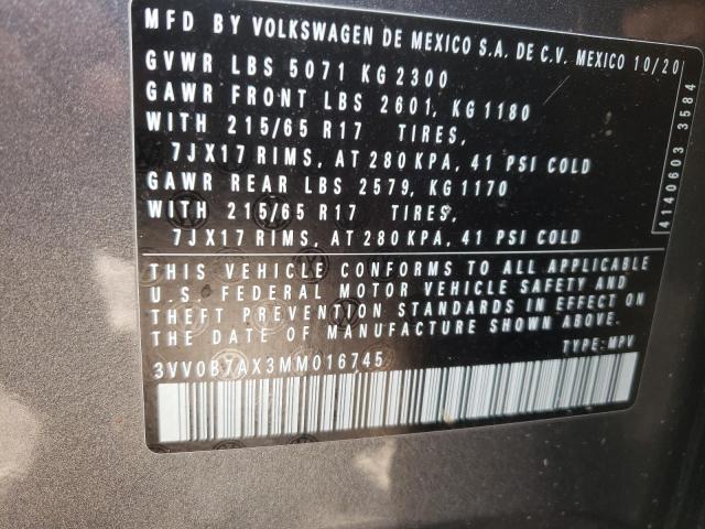 2021 VOLKSWAGEN TIGUAN S 3VV0B7AX3MM016745