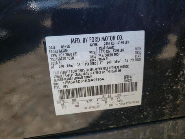 1FM5K8D81KGA01954 Ford Explorer X 2019. Фото: 9