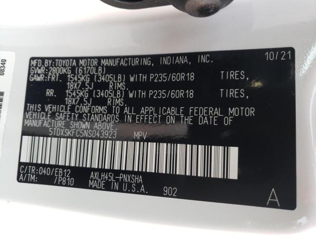 2022 TOYOTA SIENNA XSE 5TDXSKFC5NS043923