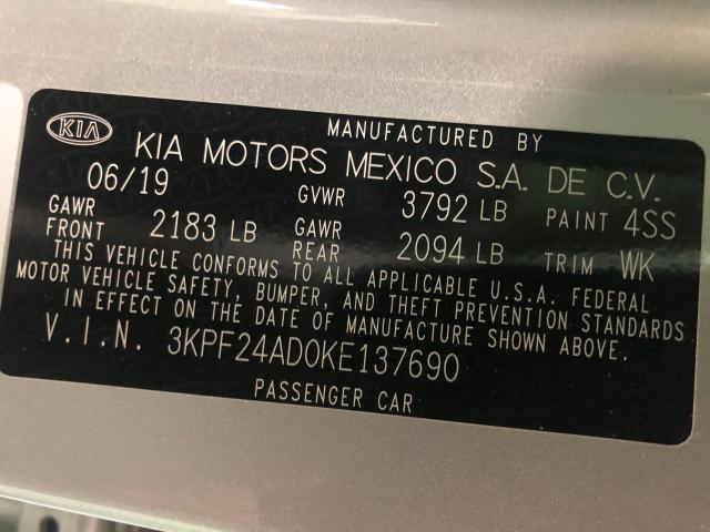 3KPF24AD0KE137690 Kia Forte Fe 2019. Фото: 9