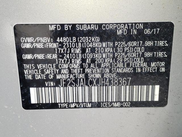 2018 SUBARU FORESTER 2 JF2SJALCXJH438367