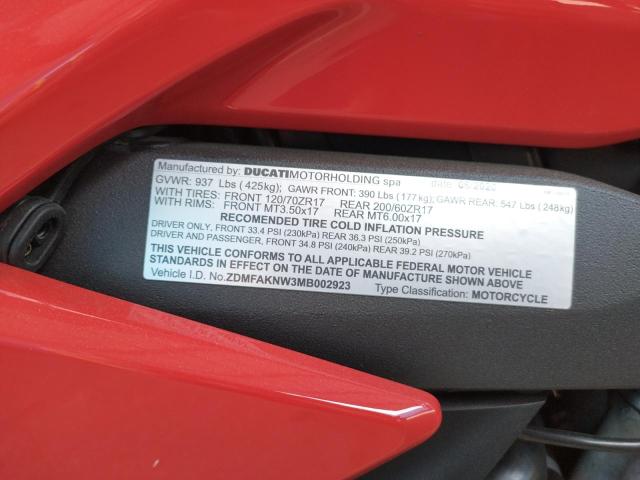 2021 DUCATI STREETFIGH ZDMFAKNW3MB002923
