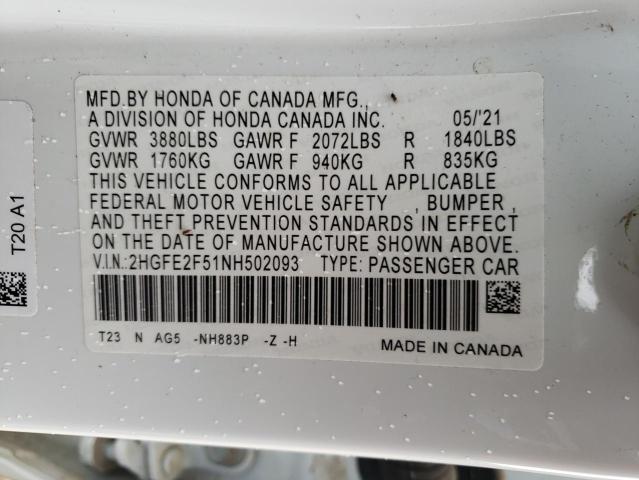 2HGFE2F51NH502093 Honda Civic Spor 2022. Фото: 9