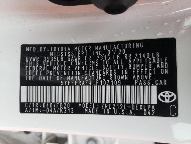 2020 TOYOTA COROLLA LE 5YFEPRAE4LP107109