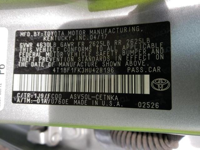 2017 TOYOTA CAMRY LE 4T1BF1FK3HU428196