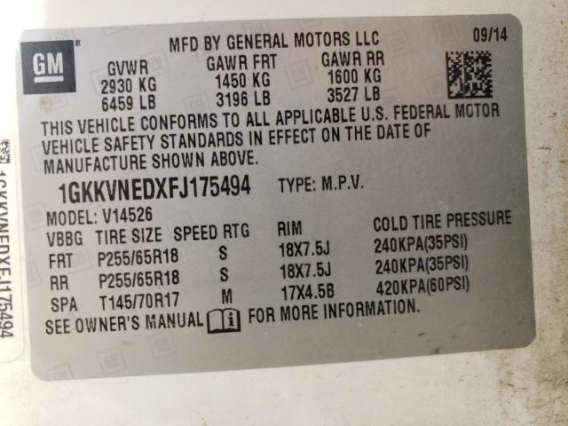 2015 GMC ACADIA SLE 1GKKVNEDXFJ175494
