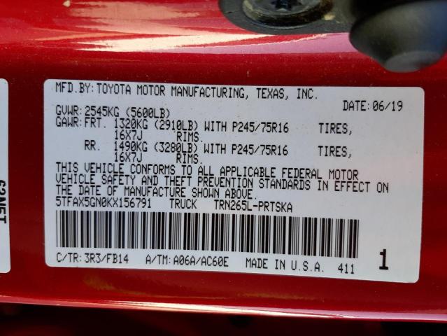 2019 TOYOTA TACOMA DOU 5TFAX5GN0KX156791
