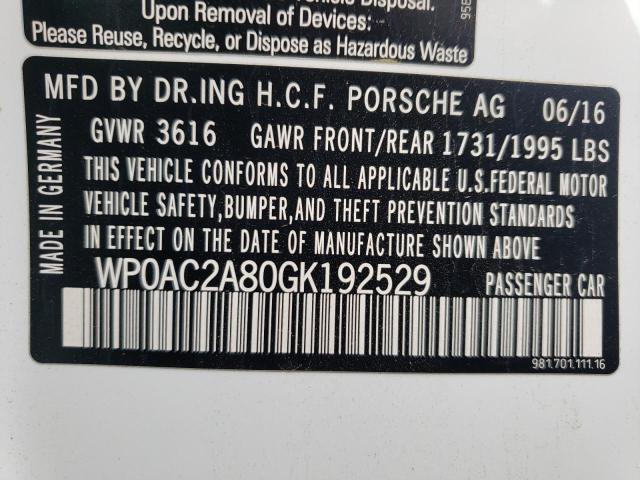 2016 PORSCHE CAYMAN GT4 WP0AC2A80GK192529