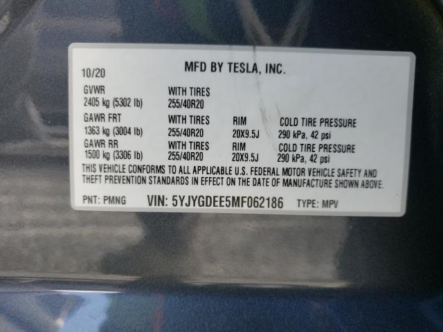 2021 TESLA MODEL Y 5YJYGDEE5MF062186