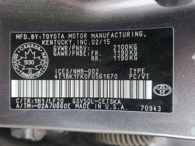 2015 TOYOTA CAMRY XSE 4T1BK1FK0FU561670