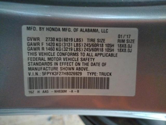 2017 HONDA RIDGELINE 5FPYK3F27HB026929