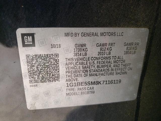 1G1BE5SM8K7116119 Chevrolet Cruze Lt 2019. Фото: 9