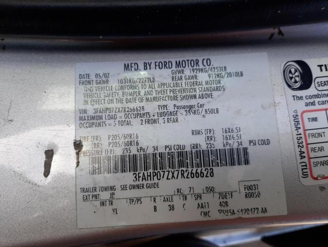 3FAHP07ZX7R266628 Ford Fusion Se 2007. Фото: 9