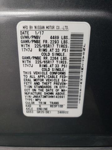 2017 NISSAN ROGUE S JN8AT2MT0HW142891
