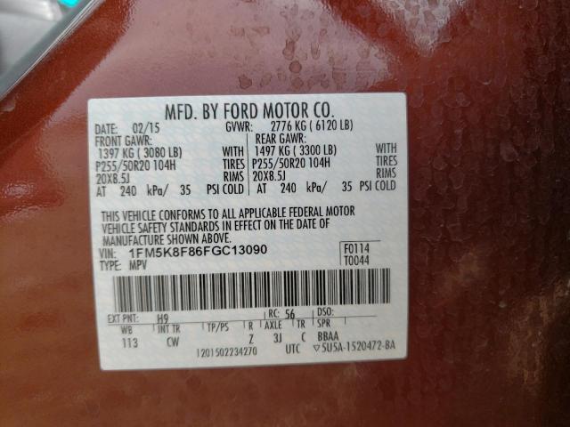 2015 FORD EXPLORER L 1FM5K8F86FGC13090