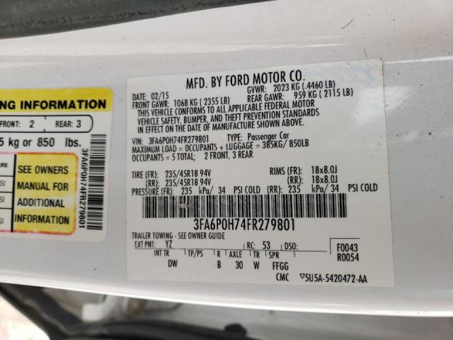 2015 FORD FUSION SE 3FA6P0H74FR279801