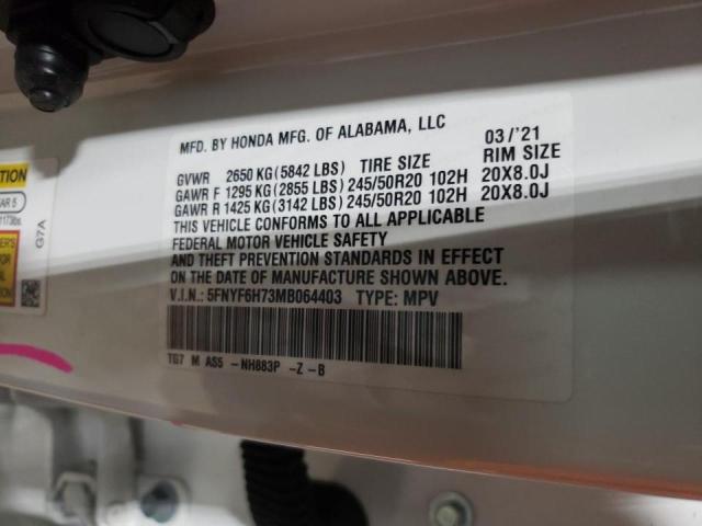 2021 HONDA PILOT BLAC 5FNYF6H73MB064403