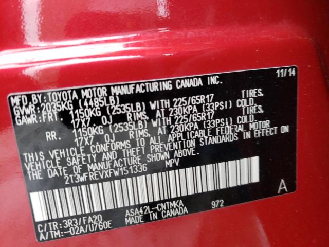 2015 TOYOTA RAV4 XLE 2T3WFREVXFW151336