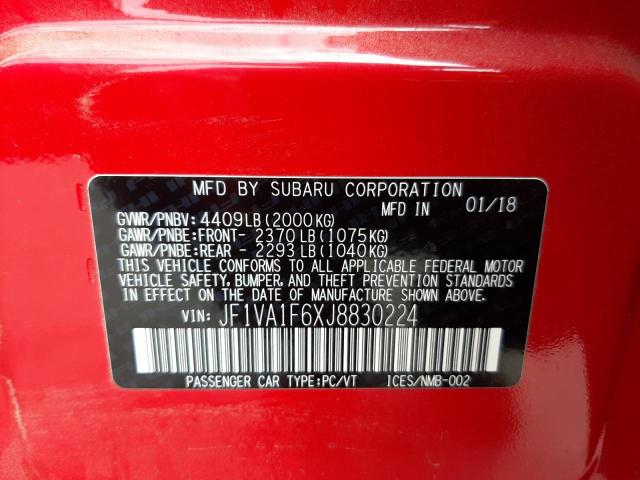 2018 SUBARU WRX LIMITE JF1VA1F6XJ8830224