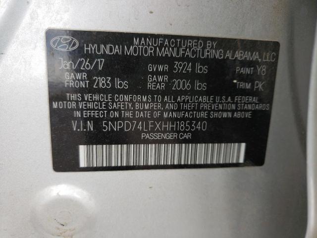 2017 HYUNDAI ELANTRA SE 5NPD74LFXHH185340
