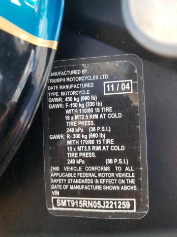 2005 TRIUMPH MOTORCYCLE SPEED MAST SMT915RN05J221259