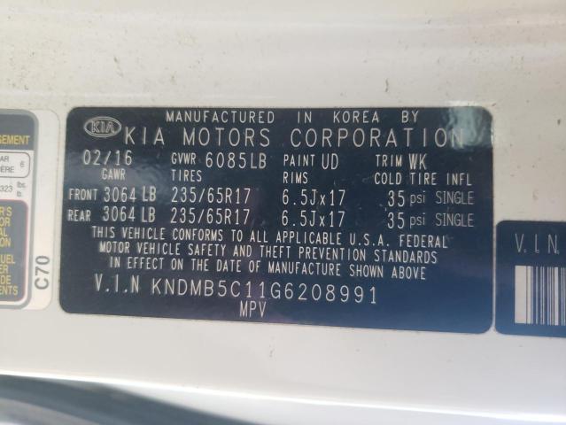 2016 KIA SEDONA LX KNDMB5C11G6208991