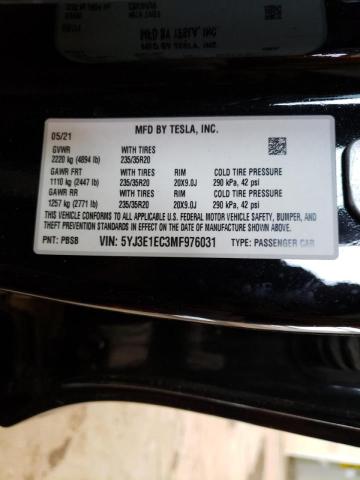 2021 TESLA MODEL 3 5YJ3E1EC3MF976031